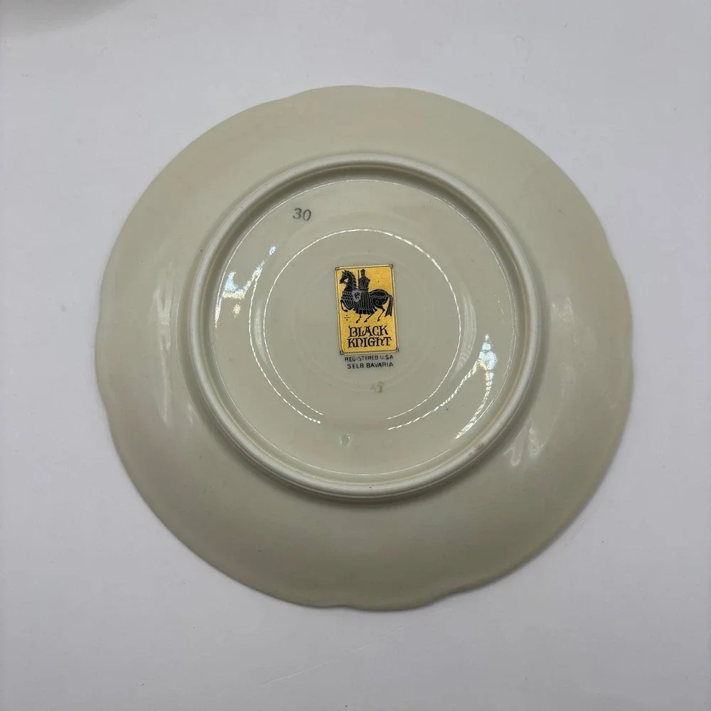 Vtg Black Knight Selb Bavaria Cream Soup Bowl and Saucer Set Floral Gold Gilt 30